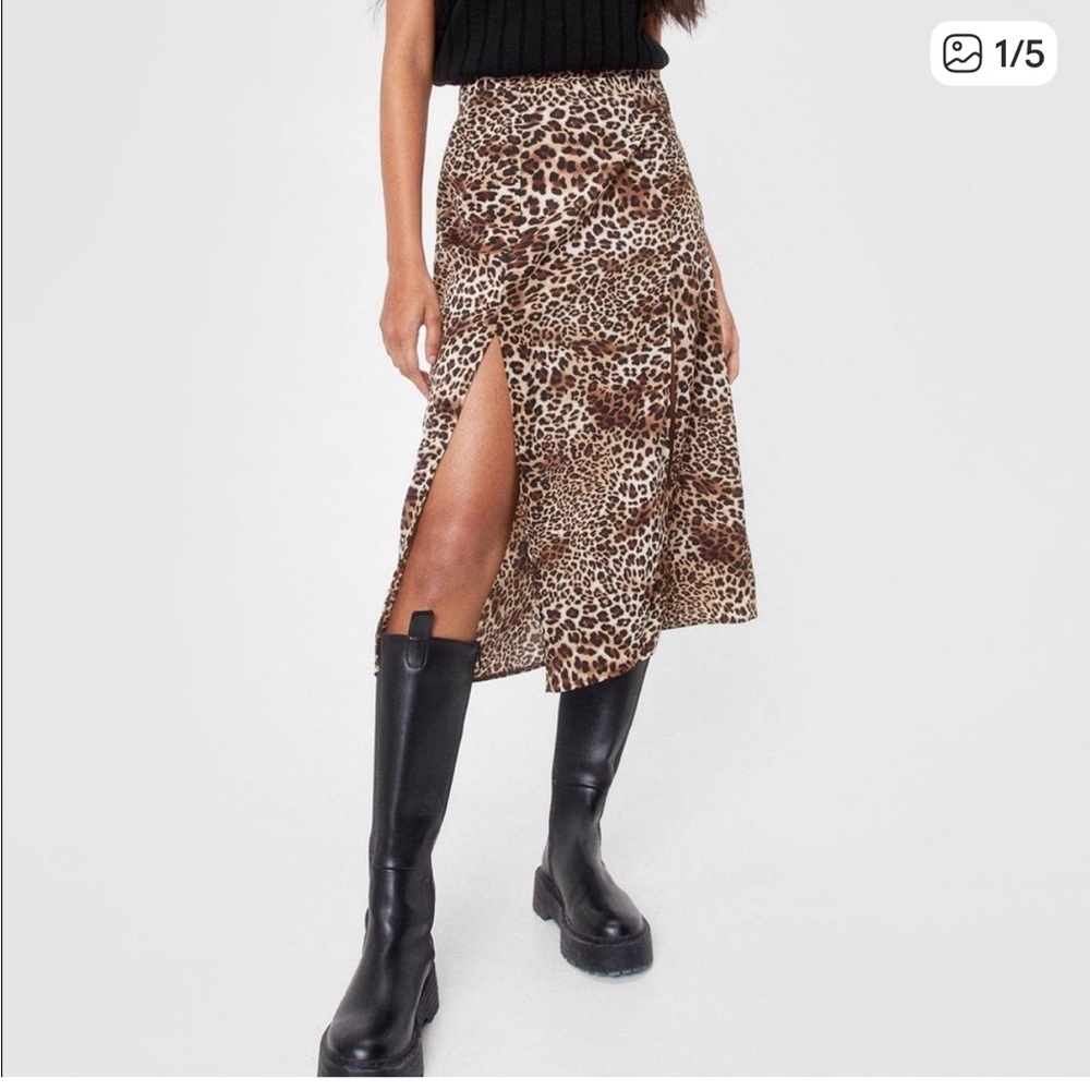 Nasty Gal Brown Leopard Midi Skirt